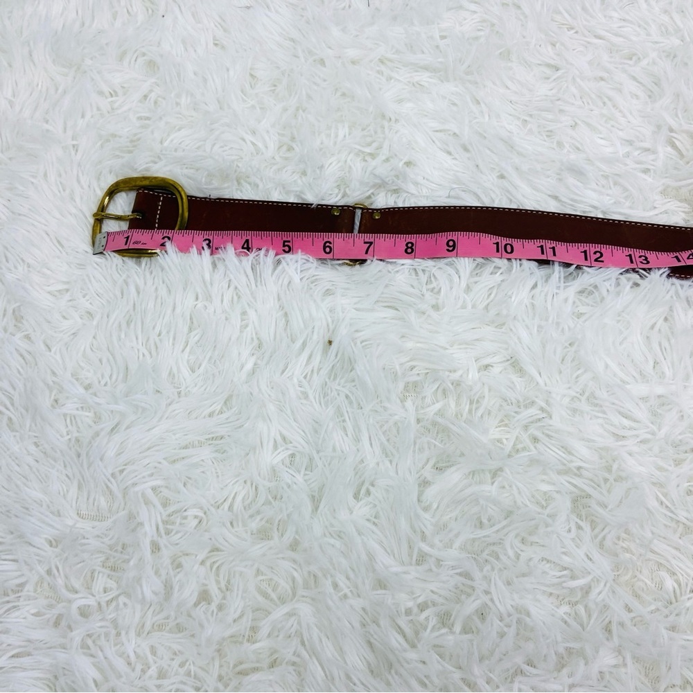 TALBOTS brown 100% genuine leather brass buckle belt size medium - Picture 9 of 17